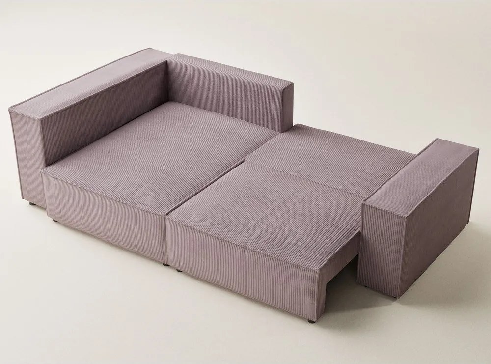 Lila kordbársony kinyitható-tárolóhelyes sarokkanapé (bal oldali-L alakú) Tonga – Maison de Rêve
