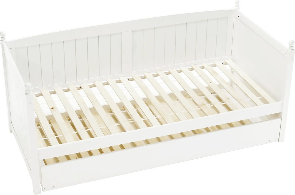 Ágy pótággyal, tűnyalábos fenyőfa, fehér, 90x200, GLAMIS