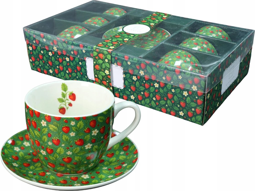 Livello Kávéscsésze 6 x 250 ml csészealjjal 14 cm eper kávé