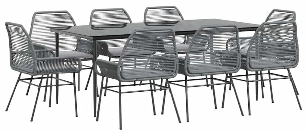 9 részes szürke polyrattan üveg kerti étkezőgarnitúra párnával