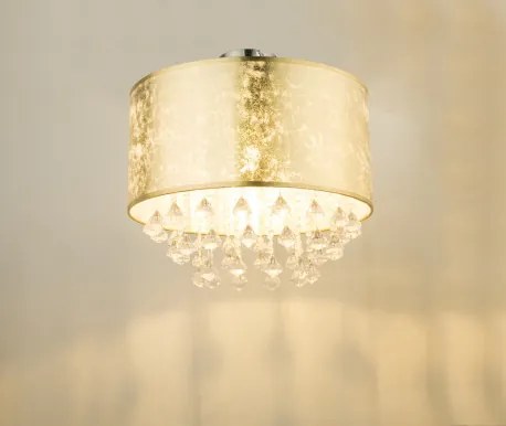 Globo 15187D3 Mennyezeti lámpa,nikkel matt, textil arany akril kristály, áttetsző, ø: 400, H:380, Foglalat típusa:1xE27 60W 230V