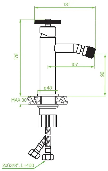 Laveo Muro, bidé csaptelep h-178, matt fekete, LAV-BAU_732D