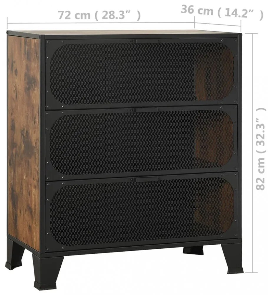 2 db rusztikus barna fém és MDF tárolószekrény 72 x 36 x 82 cm