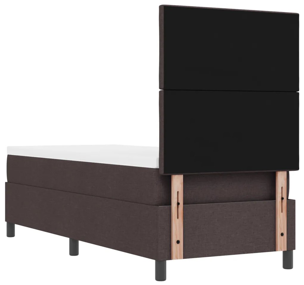 Rugós ágy matraccal és LED világítással sötétbarnában, 80 x 200 cm-es szövet