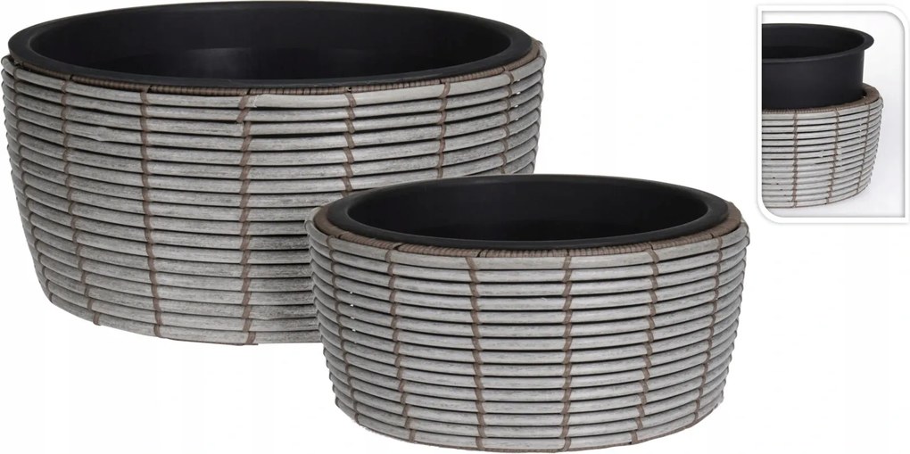 Virágcserép kicsi 29x17cm fonott mintával, szürke