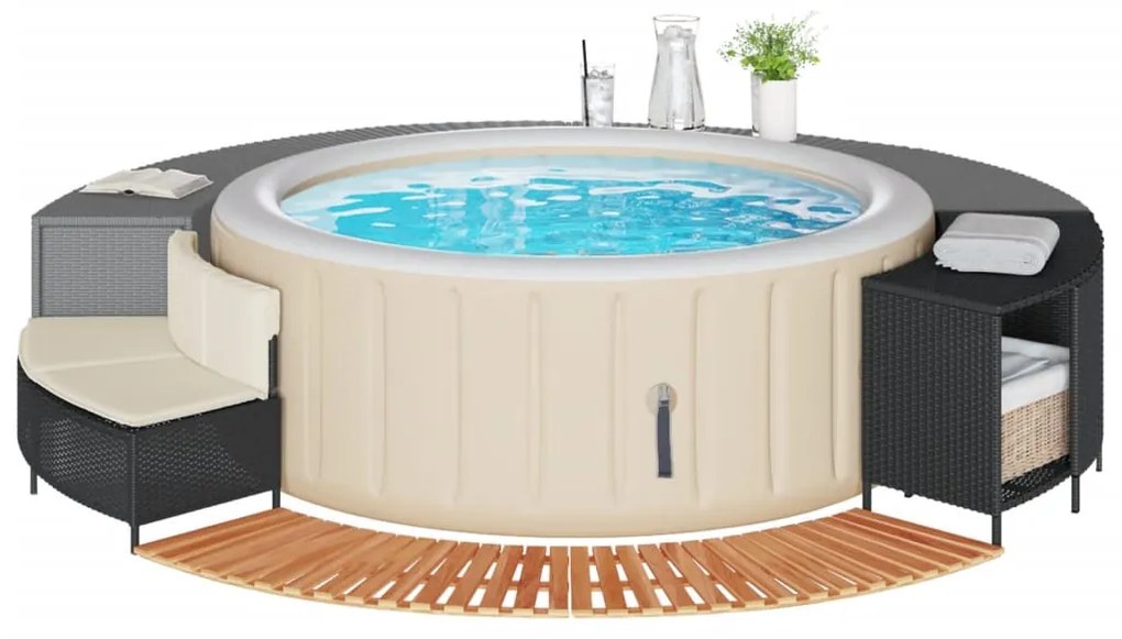 Fekete polyrattan és tömör akácfa jakuzzi-keret