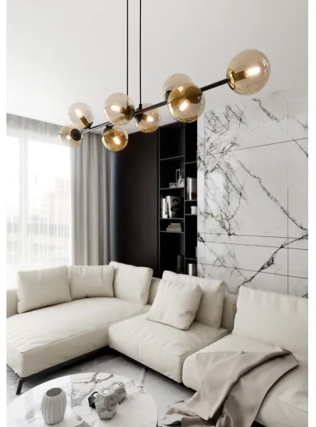 Csillár zsinóron ROSSI 8xE14/10W/230V fekete/bézs