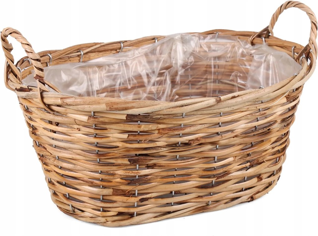 Természetes Ovális Rattan Kosár Virágtartókkal 37x26x16/22 cm