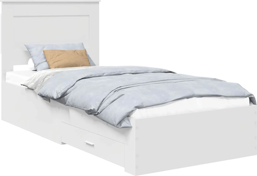 vidaXL Ágykeret fiókkal fejtámlával Fehér és ezüst 75 x 190 cm Faanyag