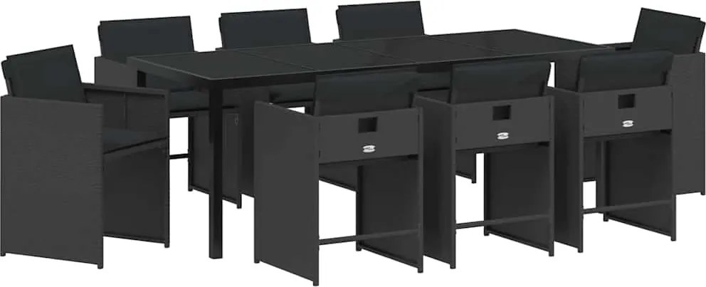 vidaXL Kert étkező szett 9 pcs Fekete polirattan