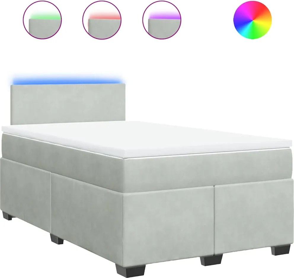 vidaXL világosszürke bársony rugós ágy matraccal 120 x 190 cm