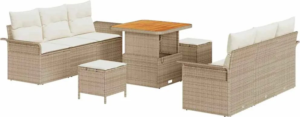 vidaXL Kerti Kanapé Szett párnával tárolóval 9 pcs Beige és krém