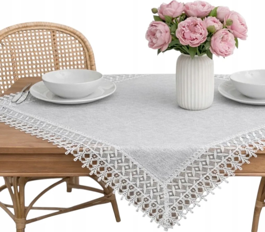 Abrosz szögletes Szürke gipiurával asztalra Négyzet rátét 85x85 elegáns