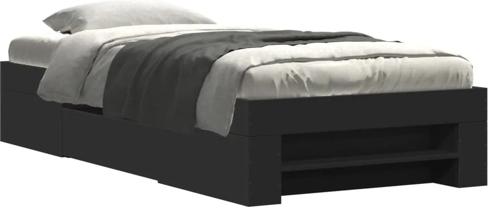 vidaXL fekete szerelt fa ágykeret 90 x 200 cm