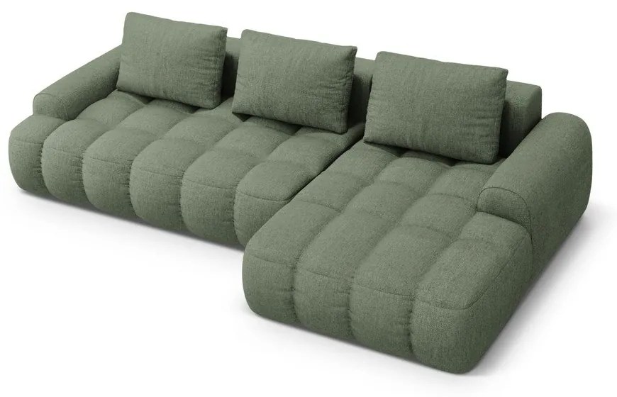 Zöld kinyitható-tárolóhelyes sarokkanapé (jobb oldali-heverő résszel) Linz – Cosmopolitan Design