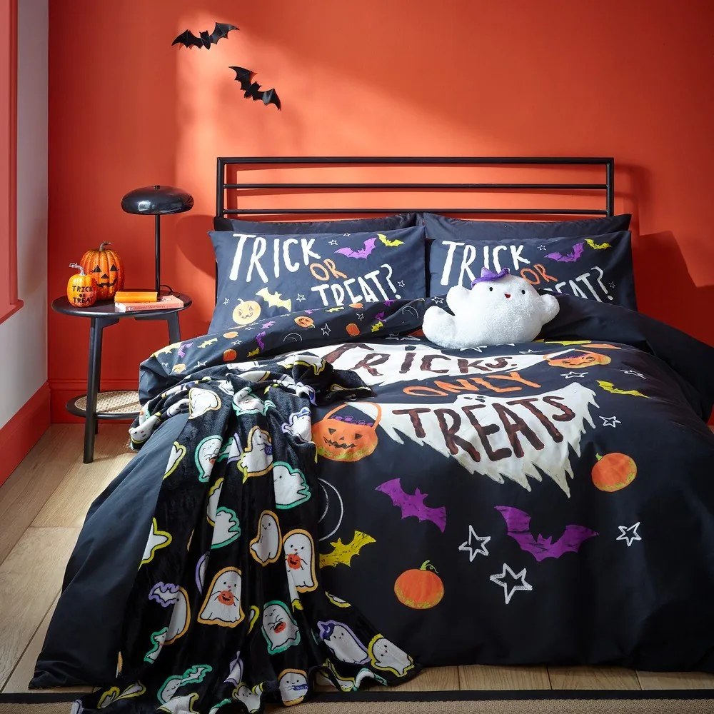 Fekete kétszemélyes ágyneműhuzat 200x200 cm Halloween Trick or Treat – Catherine Lansfield