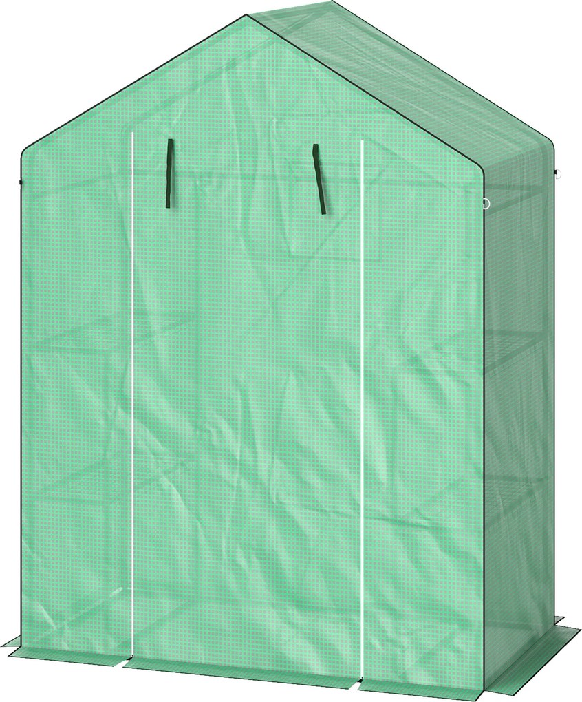 Outsunny Üvegház Rolós Ajtóval, Ablakkal, Polcokkal, Télálló Acélkeretes Üvegház Erkélyre, Kertbe, Paradicsomház 143 x 74 x 190 cm, Paradicsom Üvegház