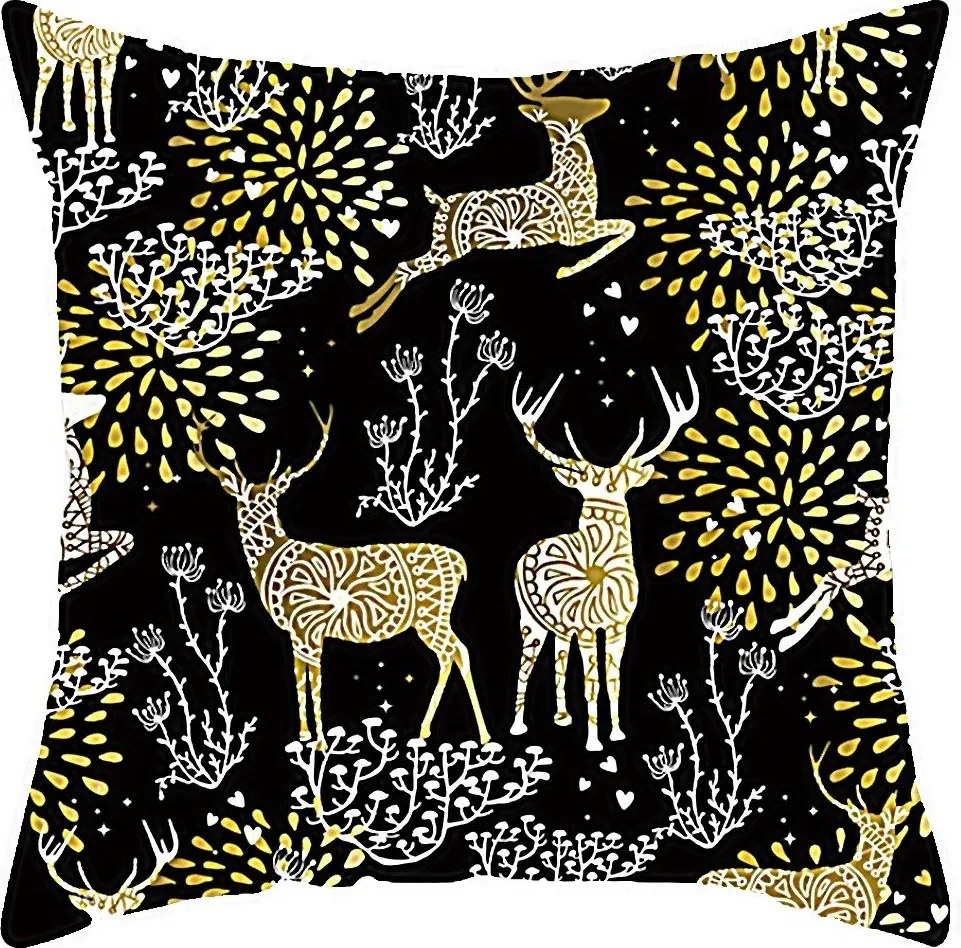 Karácsonyi díszpárnahuzat fekete Rénszarvas 45x45cm dekoráció