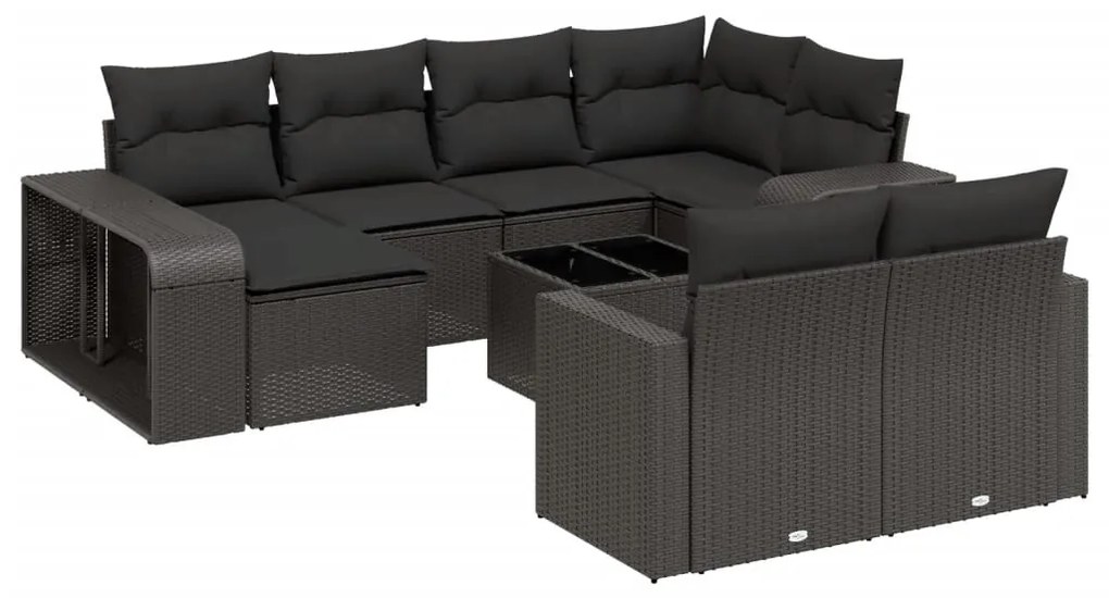 vidaXL 11 részes fekete polyrattan kerti ülőgarnitúra párnákkal