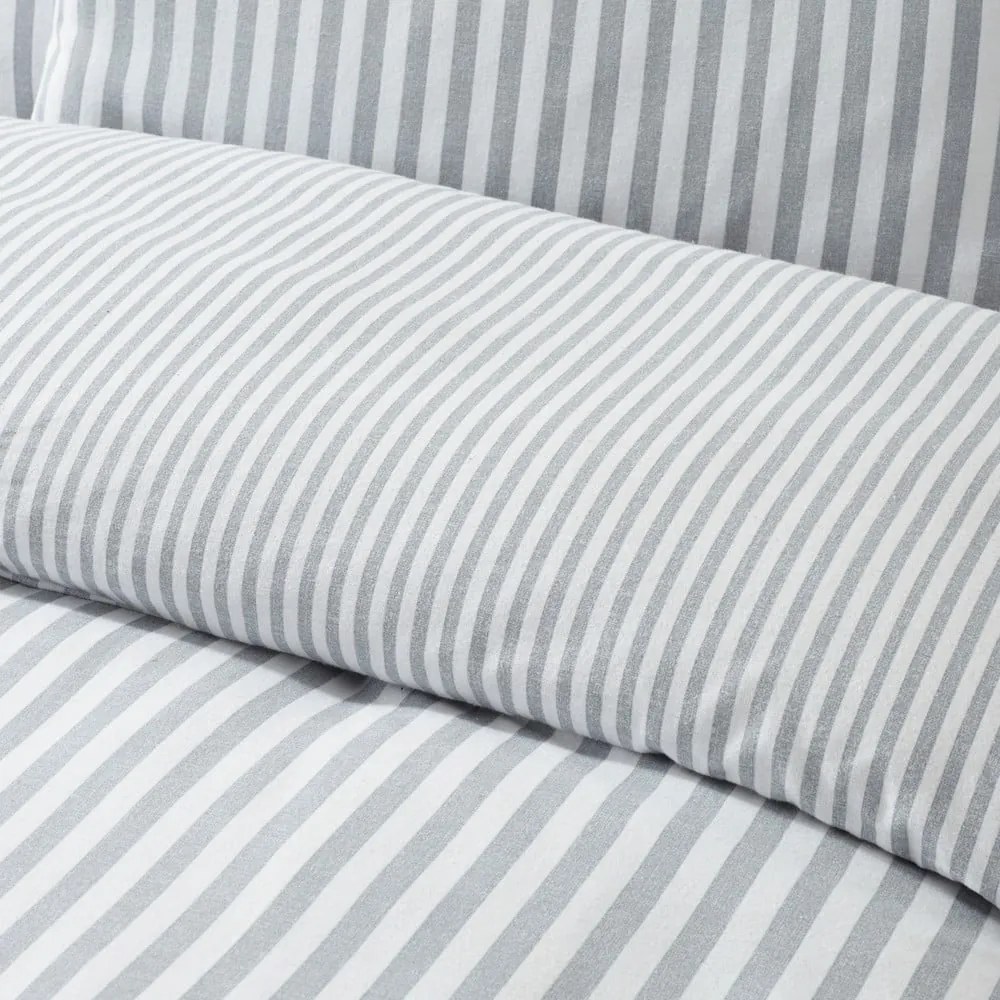 Szürke egyszemélyes flanel ágyneműhuzat 135x200 cm Stripe – Catherine Lansfield