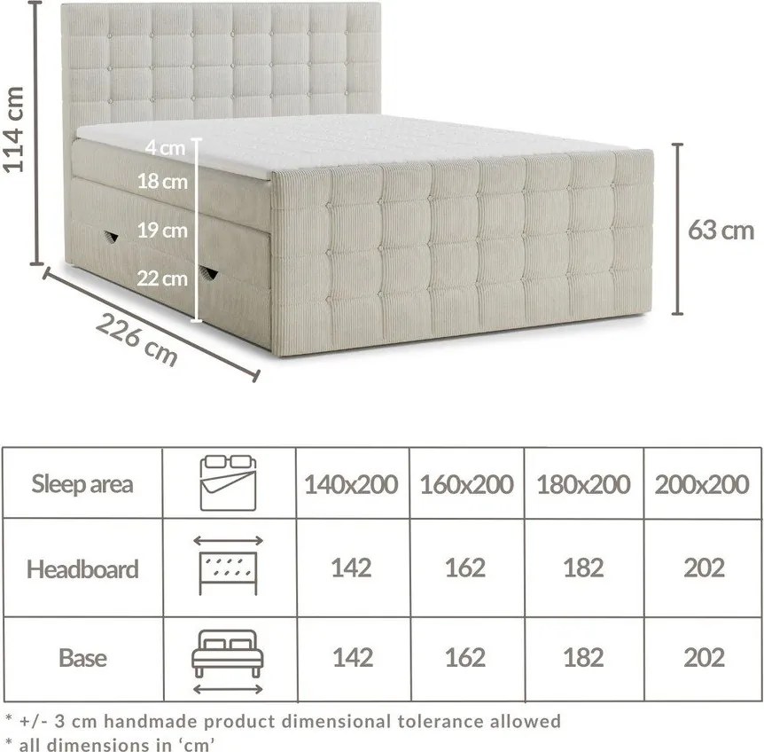 Bézs ágyneműtartós boxspring ágy 200x200 cm Tasca – Maison de Rêve
