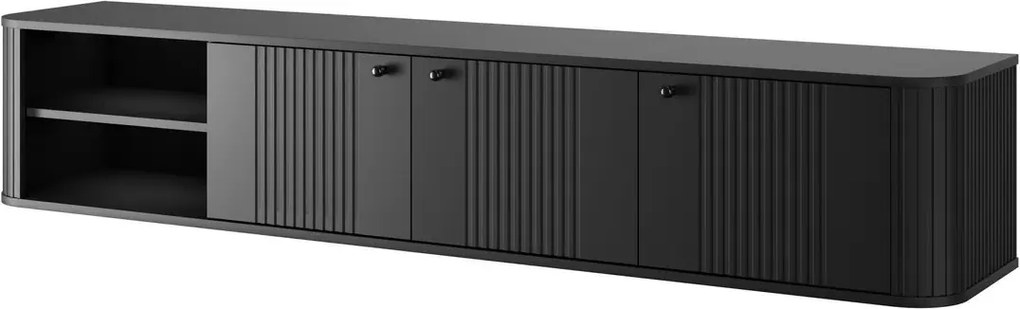 Vesper fali TV szekrény 187 cm háromajtós - fekete / fekete fogantyúkkal