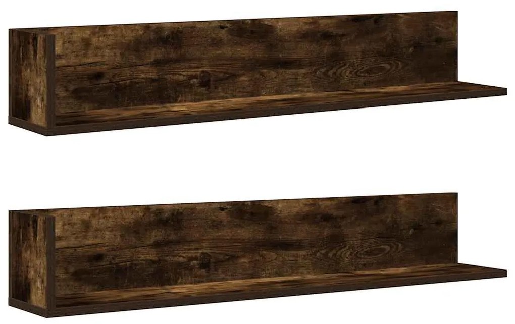 2 db füstös tölgy színű szerelt fa fali polc 100x16,5x16,5 cm