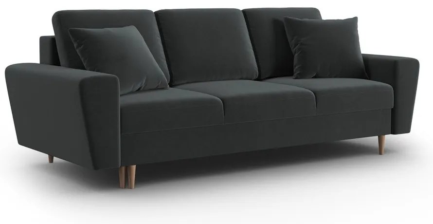Sötétszürke bársony kinyitható tárolóhelyes kanapé 235 cm Kyoto – Cosmopolitan Design