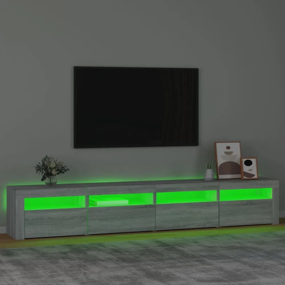 szürke sonoma színű TV-szekrény LED-lámpákkal 240x35x40 cm