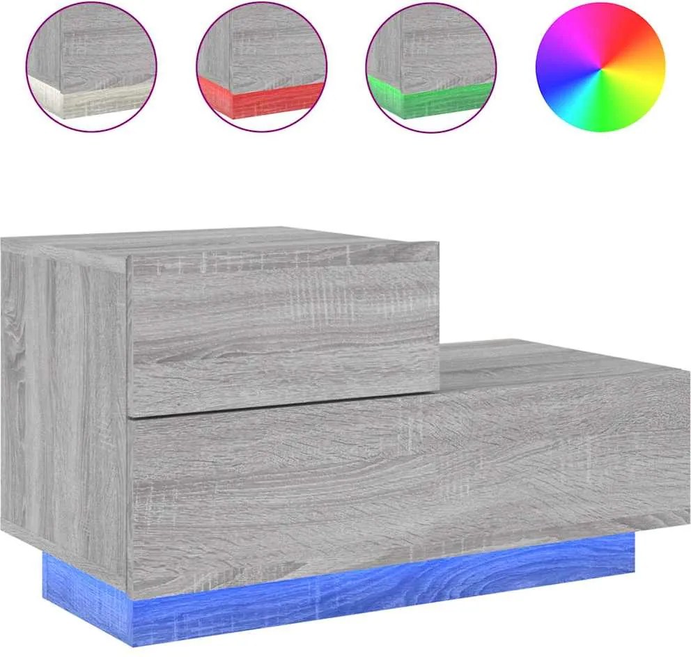 vidaXL szürke sonoma éjjeliszekrény LED-világítással 70 x 36 x 40,5 cm