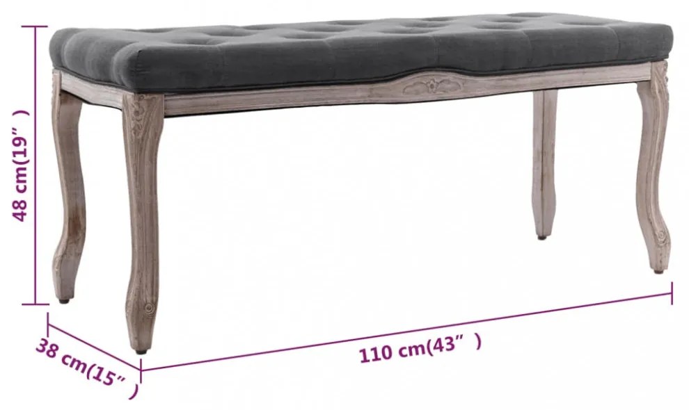 sötétszürke tömör fa pad vászonkárpittal 110 x 38 x 48 cm