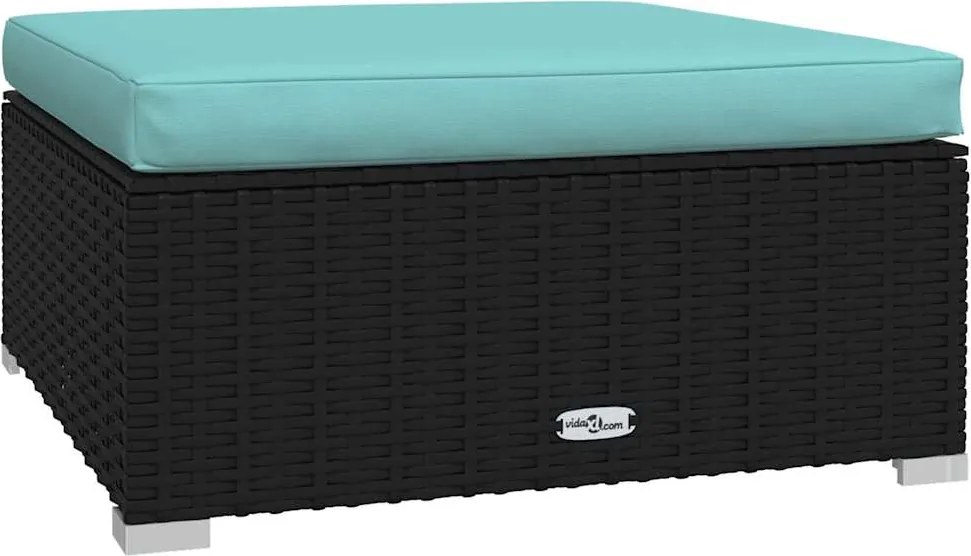 vidaXL fekete polyrattan kerti lábtartó párnával 70 x 70 x 30 cm