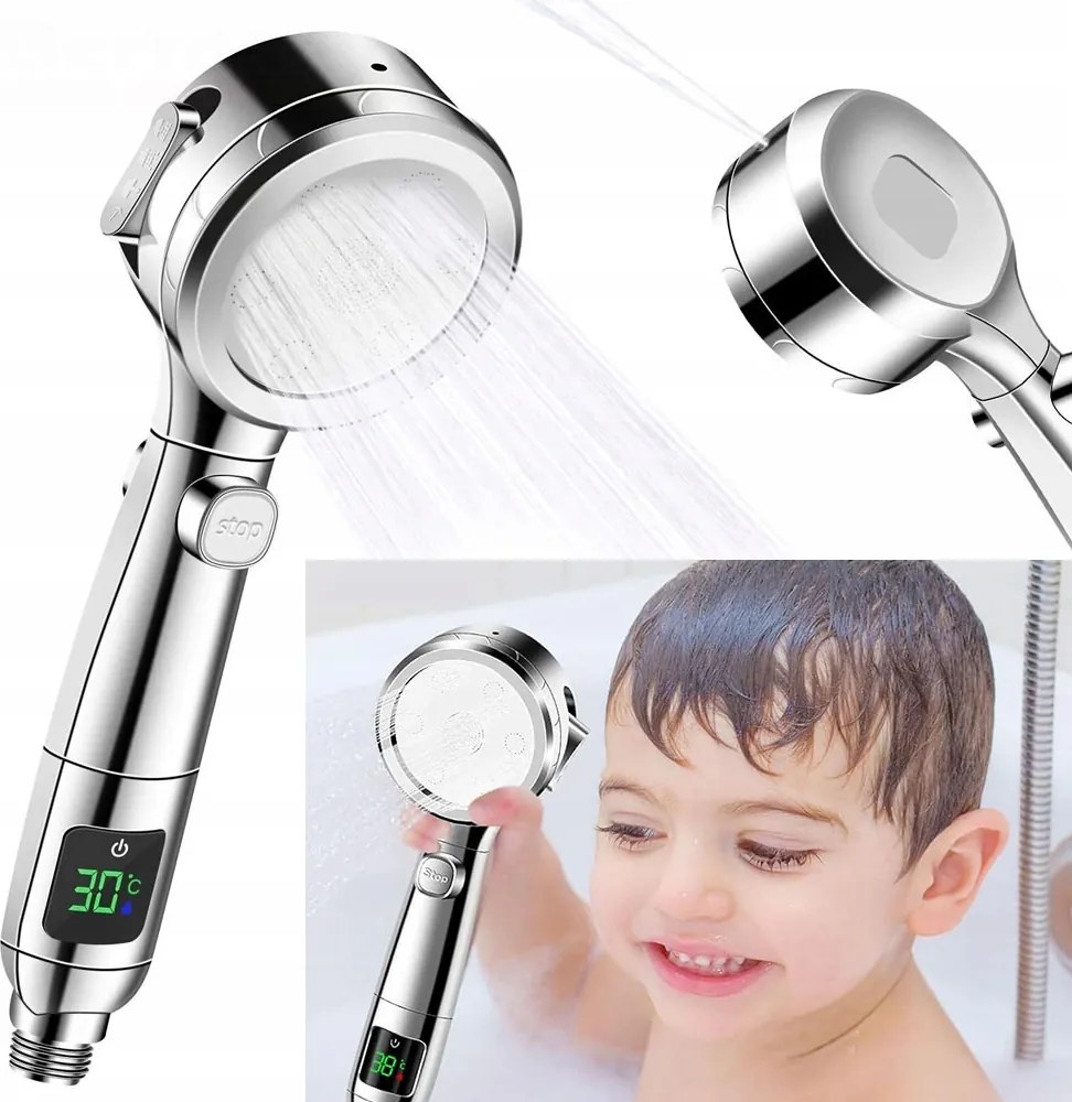 Zuhanyfej Led zuhanyfej hőmérséklet kijelzővel 4 üzemmód