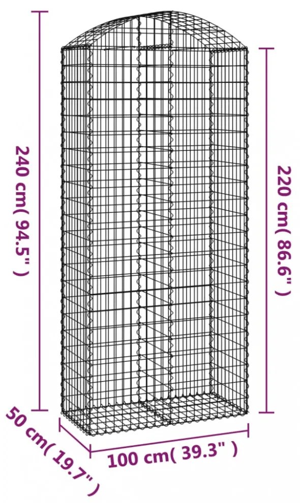 íves horganyzott vas gabion kosár 100x50x220/240 cm