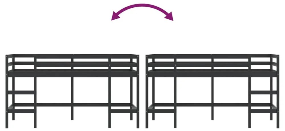 fekete tömör fenyőfa gyerek galériaágy létrával 90 x 200 cm