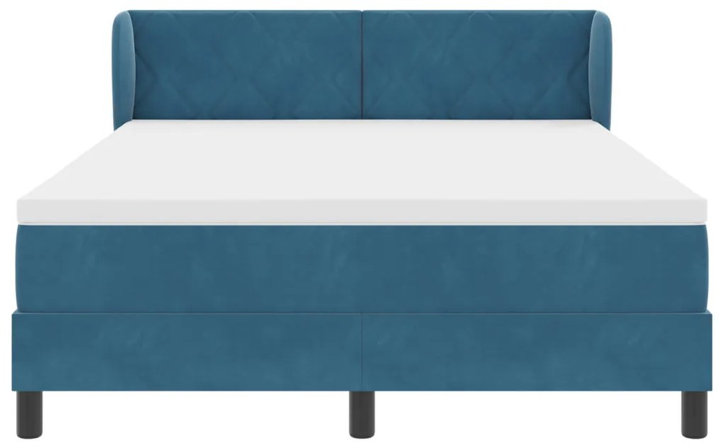 Boxspring Ágy Matrac Kék 140x200 cm Bársony