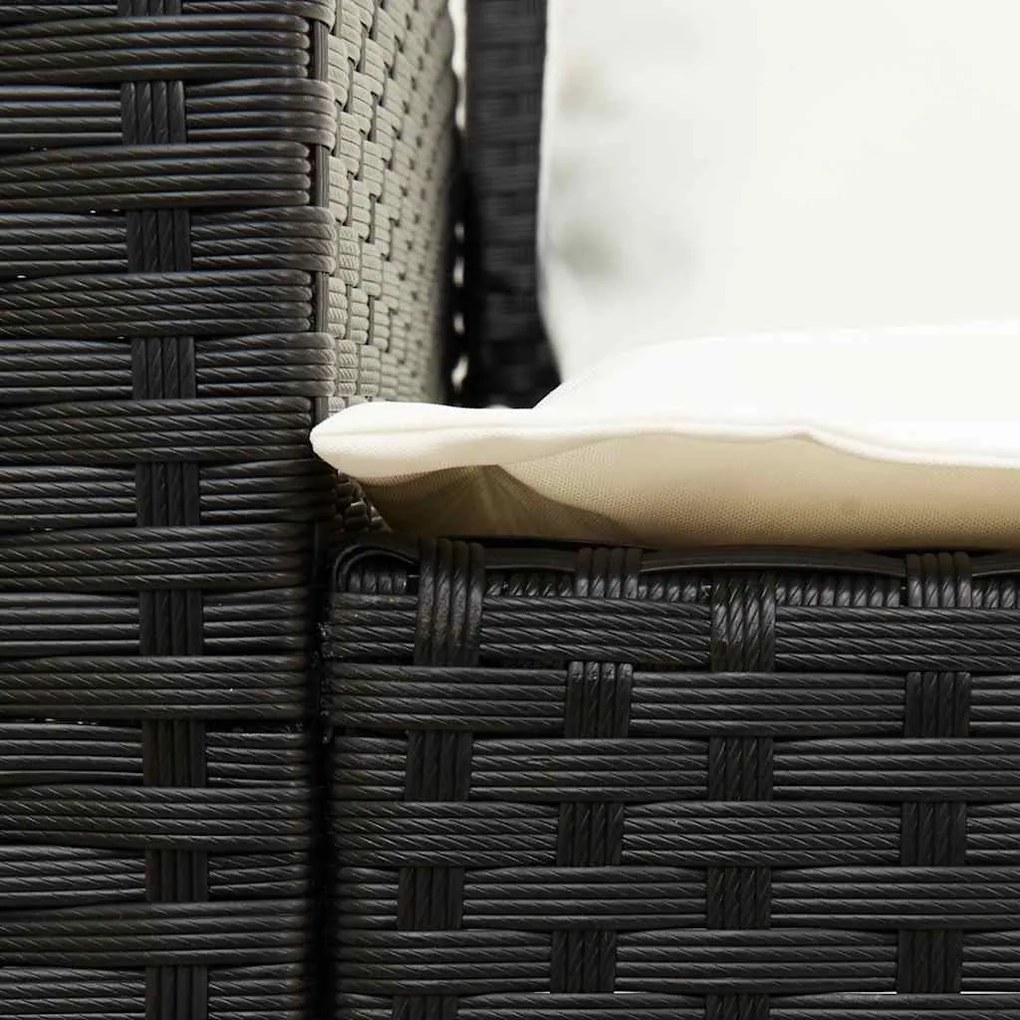 5 személyes fekete polyrattan kerti kanapé párnával