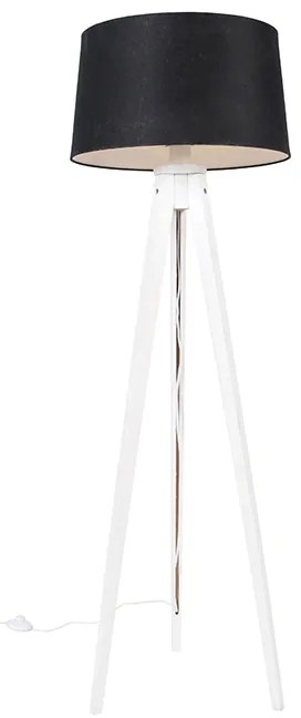 Modern állványos lámpa fehér, fekete vászon árnyékolóval 45 cm - Tripod Classic