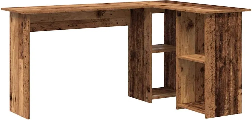 vidaXL Asztal polcokkal tárolóval Öreg fa 142 x 102 x 73 cm Faanyag