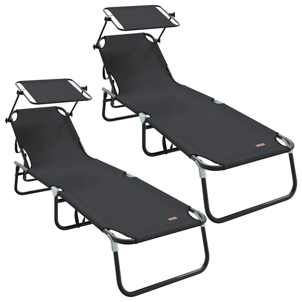 vidaXL Összecsukható nyugágy 2 pcs Fekete 190 x 57 x 81 cm oxford