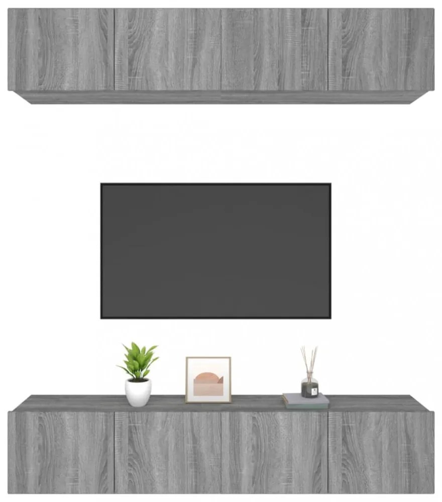 4 db szürke sonoma színű szerelt fa TV-szekrény 80 x 30 x 30 cm