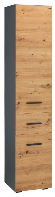 Natúr színű magas keskeny fürdőszoba szekrény tölgyfa dekorral 180x35 cm Malika – Støraa