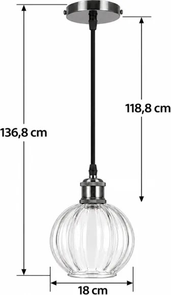 BRILAGI - LED függőlámpa kábelen RETRO GLASS 1xE27/60W/230V Ø 18 cm fekete/átlátszó