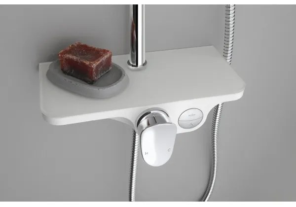 Aqualine - Csaptelepes zuhanyszett, fényes króm/fehér