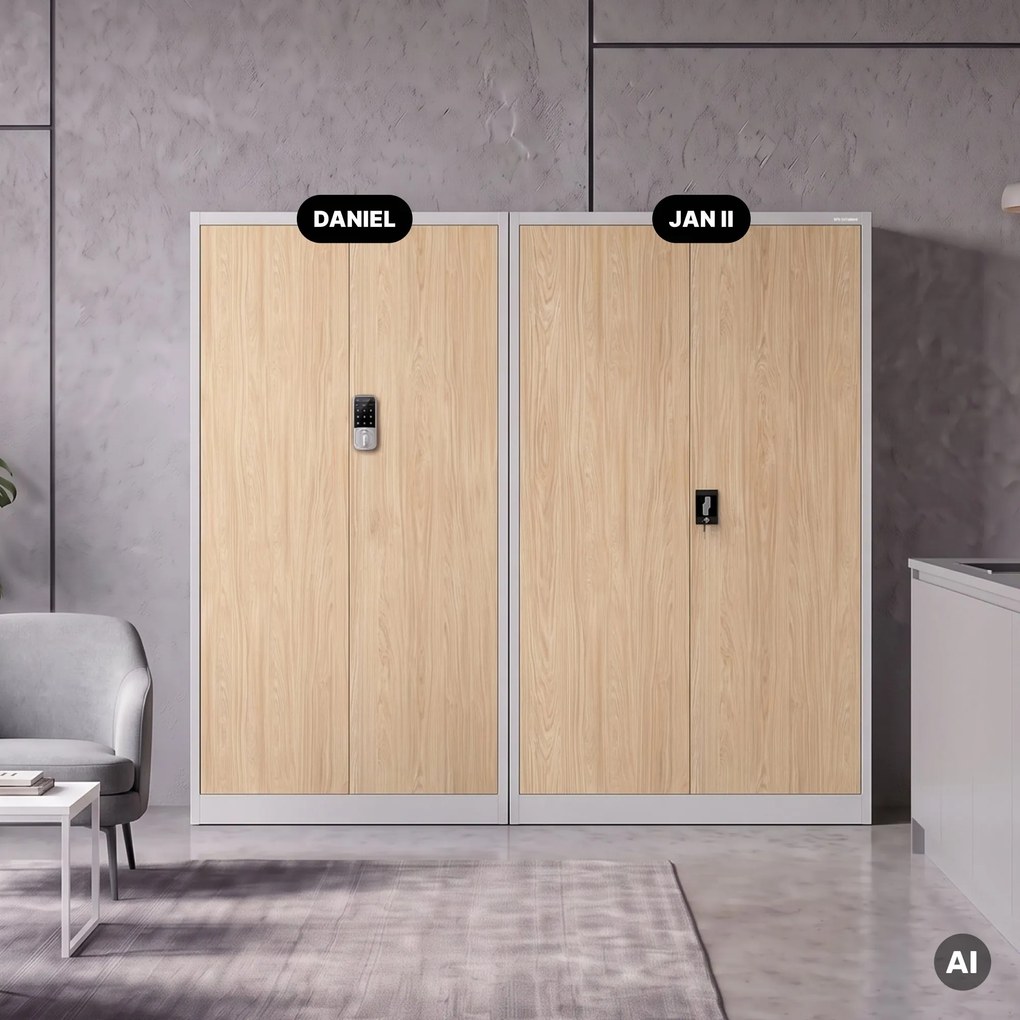 Fém irodai szekrény kódzárral, szürke, sonoma tölgy, 900x1850x400 mm: DANIEL Eco Design