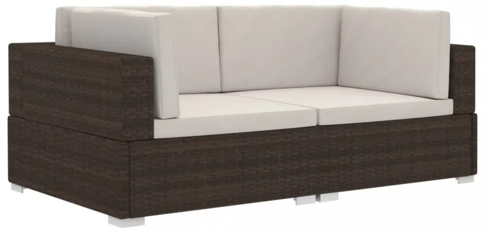 2 db barna moduláris polyrattan sarokfotel párnákkal
