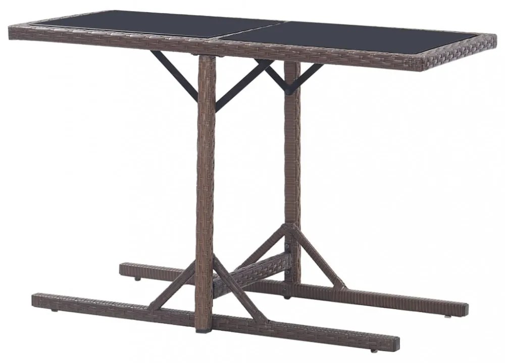 barna polyrattan és üveglapos kerti asztal 110 x 53 x 72 cm