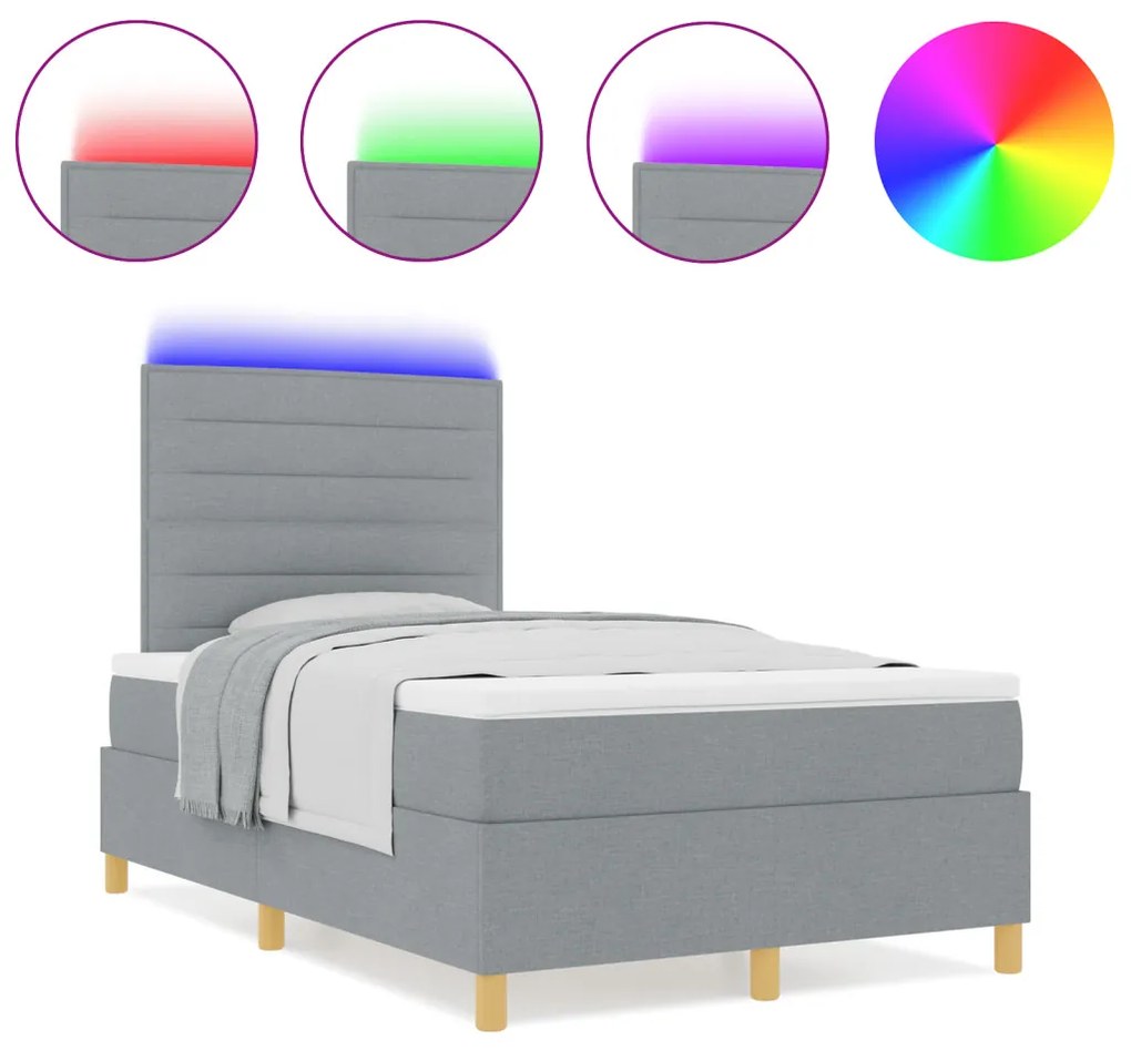 Box Spring Ágy matraccal és LED világosszürke 120x190 cm Szövet