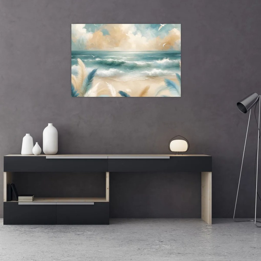 Kép – Festett strand lágy színekben (90x60 cm)