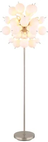 Globo 15633SO Állólámpa fém nikkel matt, fehér színű üveggömbök, fekete PVC kábel, lábpedálos kapcsoló a kábelen, ø: 550mm, M: 1550mm, kábel hossza 1800mm, üveggömbök átmérője: 24 x 6 cm, 24 x 10 cm, 6x E14 25W 230V izzók nélkül